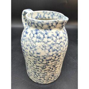 Vintage Blue & White Speckled Ceramic Pitcher Museum Of American Folk Art DH1398